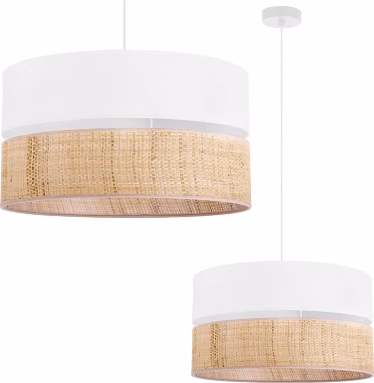 Lampada A Sospensione Duo In Rattan Bianco Paralume In Rattan Bianco