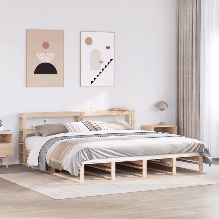 vidaXL Letto con Testiera in Legno Massello di Pino Rustico, L/P/H: 200 x 200 x 206 cm