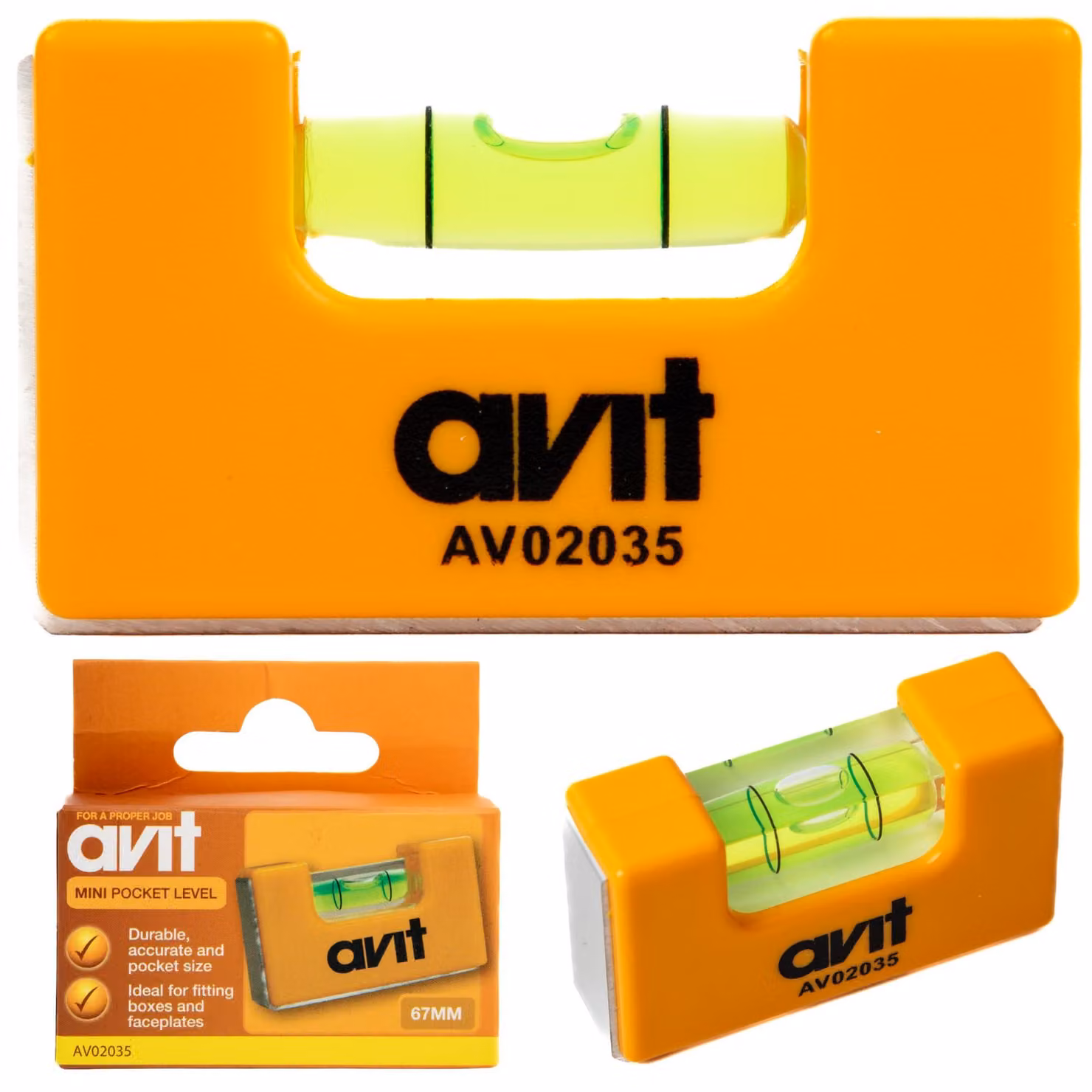 Livella tascabile Avit Mini 67 mm, base e lato magnetici, precisione 0,75 mm/m, AV02035