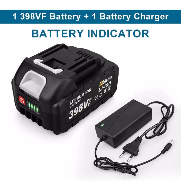 Batteria agli ioni di litio - Batteria per utensili da 18V, modello 398VF - 1 batteria + 1 caricabatterie -  - Colore: blu