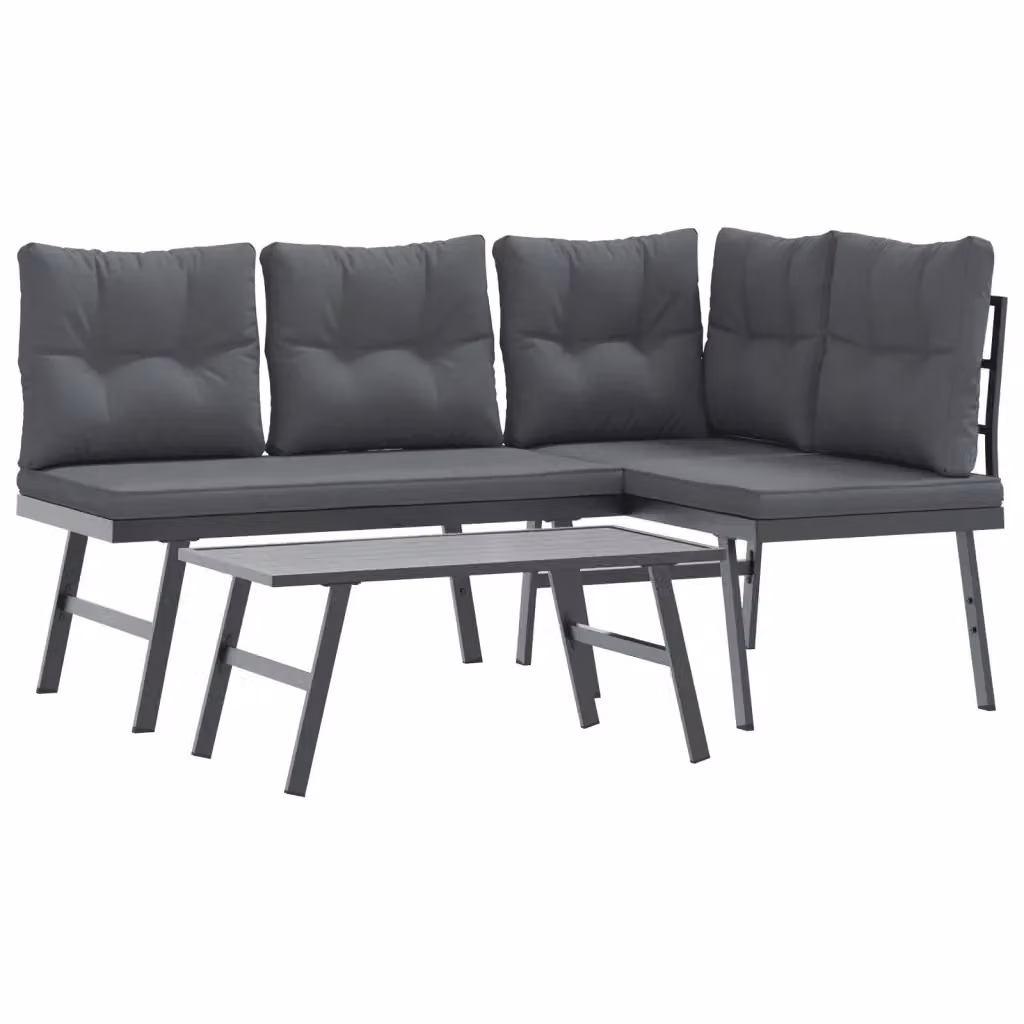Set Panche da Giardino e Terrazza vidaXL in Metallo Nero con 3 Cuscini – 2