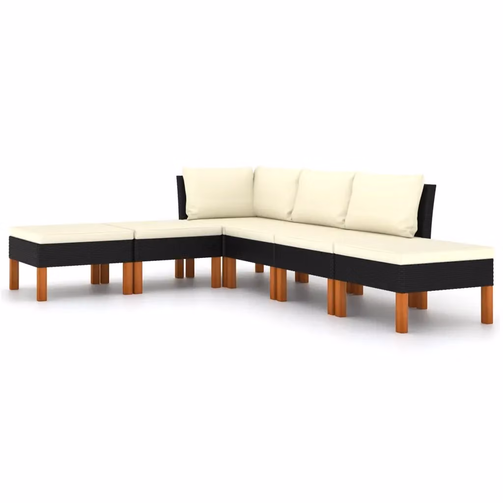 vidaXL Set Divani da Giardino a L con Cuscini, Struttura in Metallo e Polyrattan, Nero e Bianco – 2