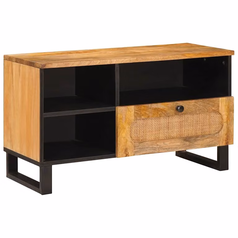 Mobile TV vidaXL in legno di mango massello e metallo, Marrone, L 80 x P 33 x H 46 cm