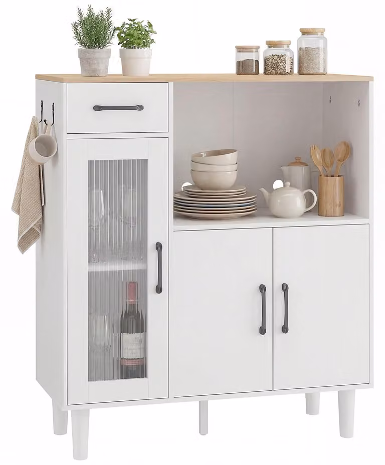 Credenza da cucina HOMCOM con cassetto, 2 ante, ripiano aperto e porta