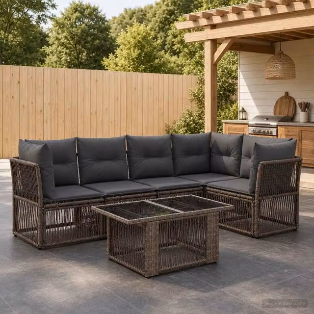 Set Divano da Giardino 6 pz Grigio polyrattan 3436466
