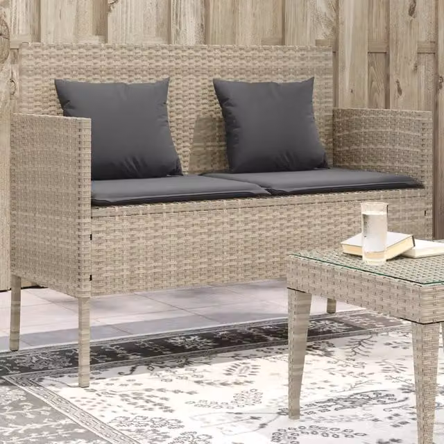 Panca da giardino Design Mania in polyrattan grigio con cuscini inclusi L: 110 cm, P: 61 cm, H: 87 cm
