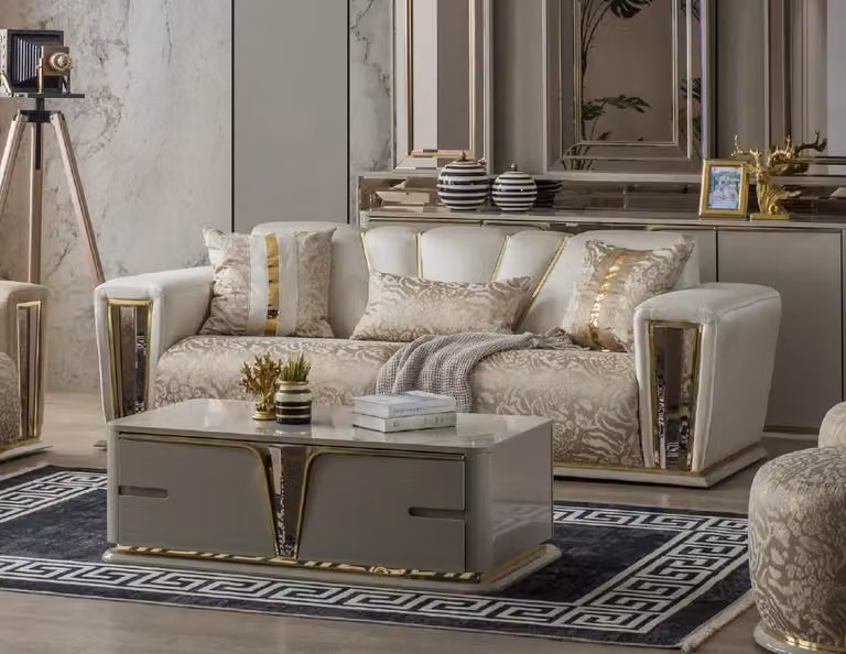 Moderner Couchtisch Wohnzimimermöbel Edelstahlmöbel Holz Design Beige