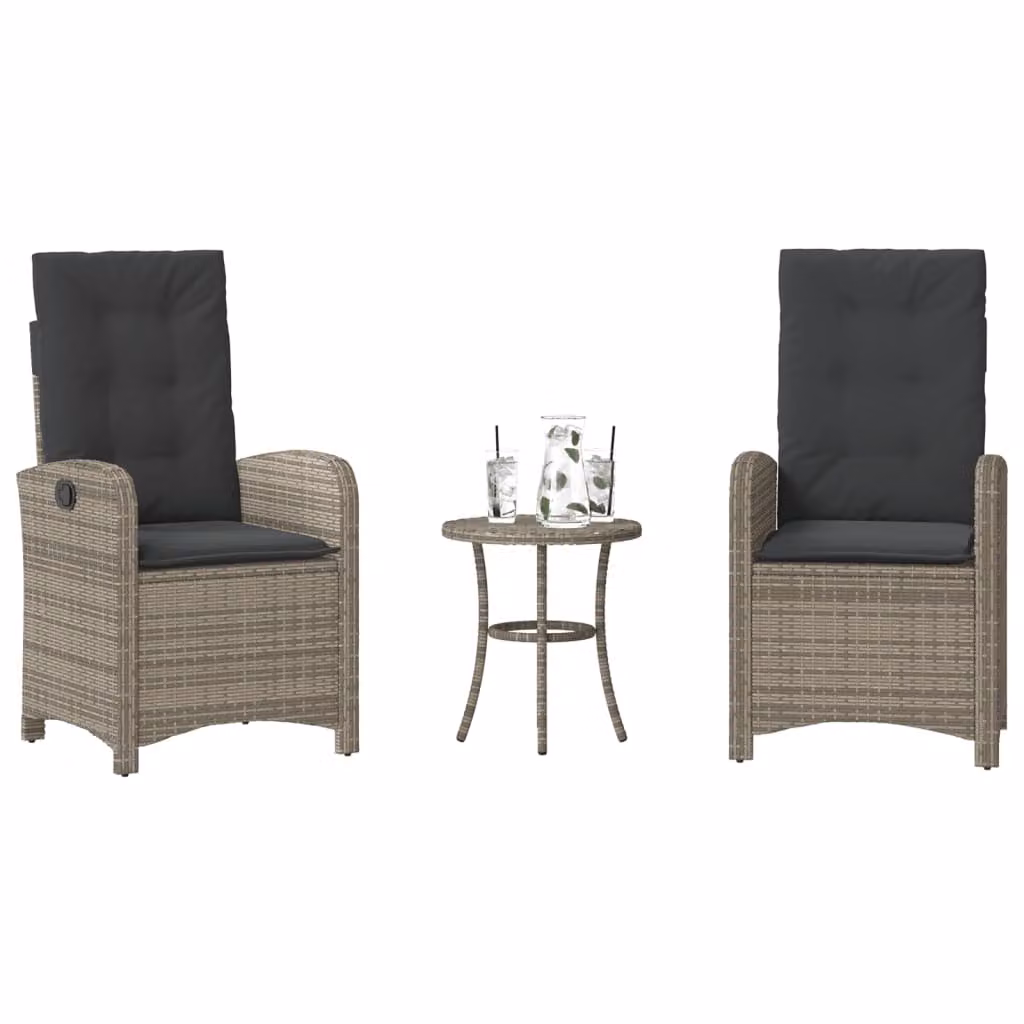 Set da Bistrò vidaXL in Polyrattan Grigio con 3 Cuscini per Giardino e Balcone