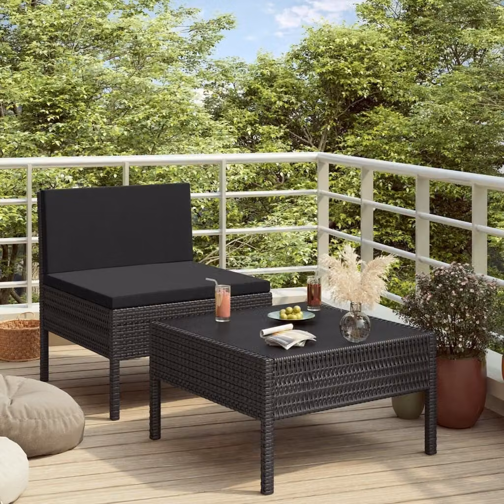 Maison Exclusive - Set da giardino a 2 pezzi con cuscini in rattan sintetico nero