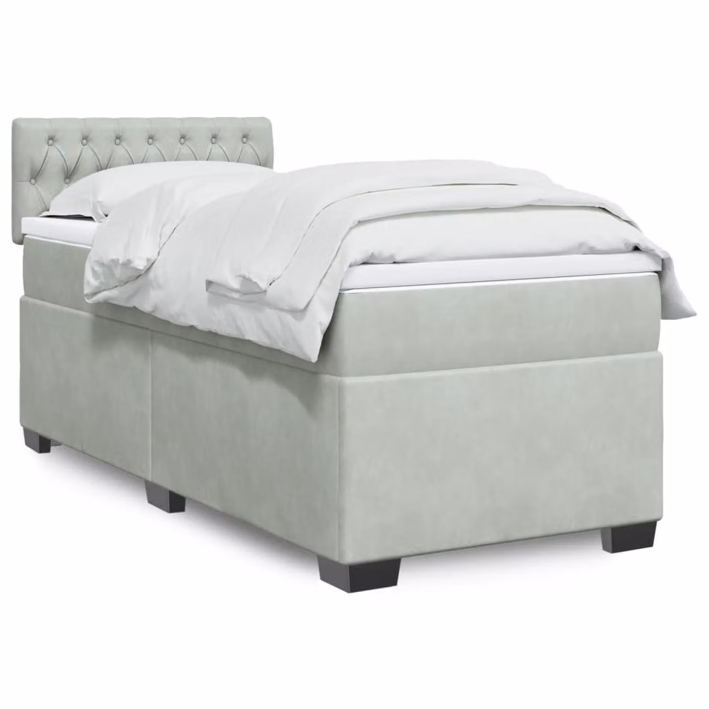 vidaXL Giroletto a Molle Ibrido con Materasso in Velluto Grigio Chiaro e Bianco L/P/H: 200 x 90 x 100,5 cm