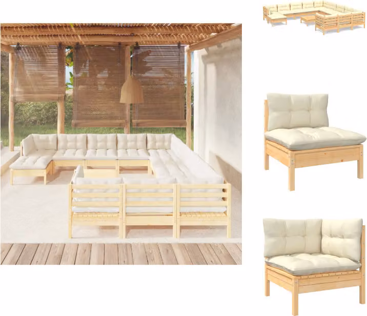 vidaXL Set di 13 pezzi per salotto da giardino con cuscini crema in legno di pino - Set di mobili da giardino