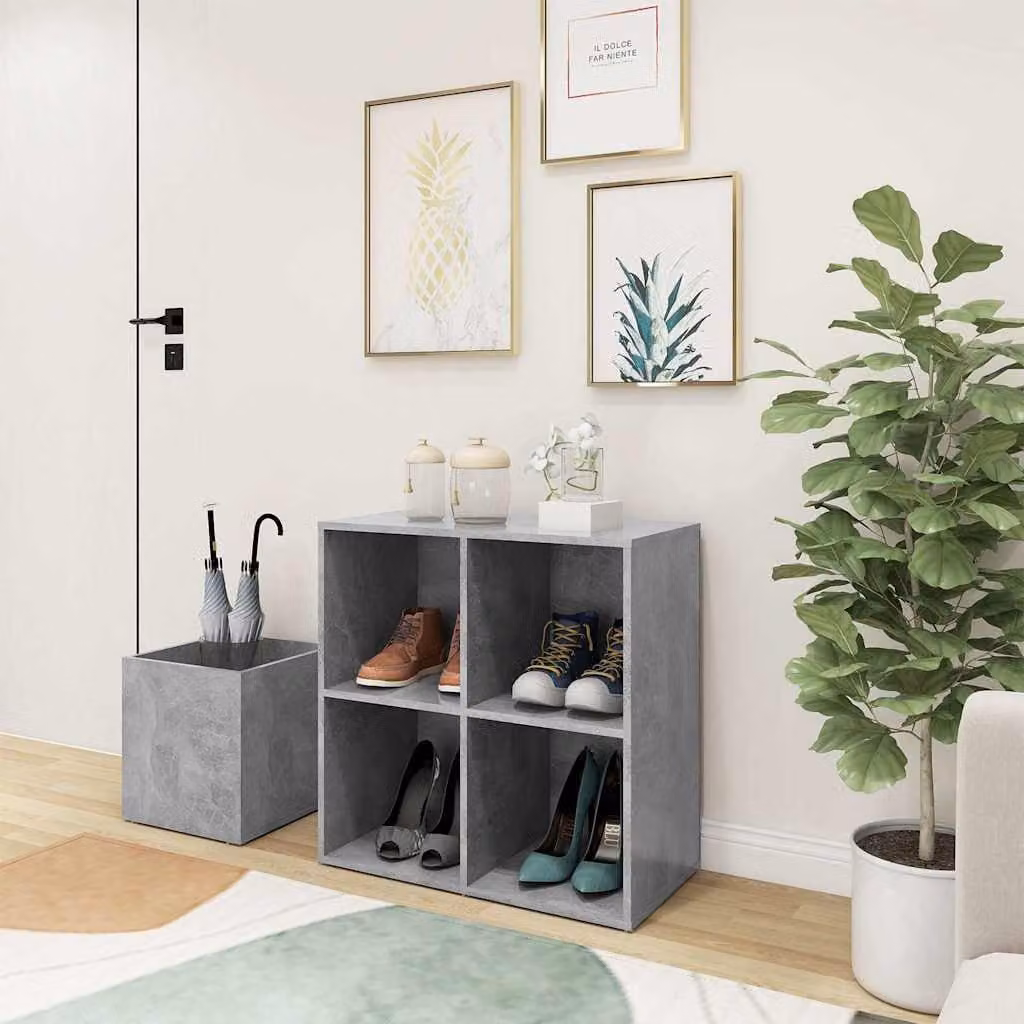 Scarpiera da ingresso moderna vidaXL in legno multistrato, Grigio Cemento, L 105 x P 35,5 x H 70 cm
