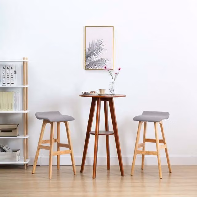 Set di 2 sedie da bar vidaXL moderne in tessuto grigio e legno di faggio