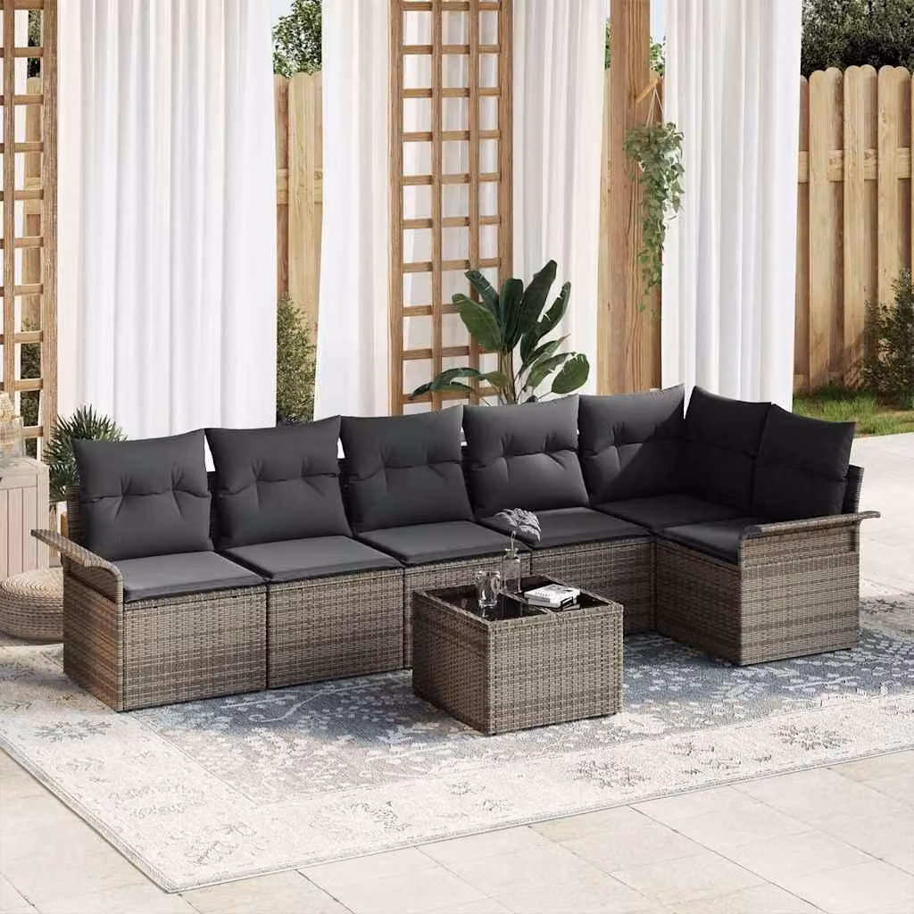 Maison Exclusive - Set Divano da Giardino con cuscino 7 pcs Grigio polyrattan