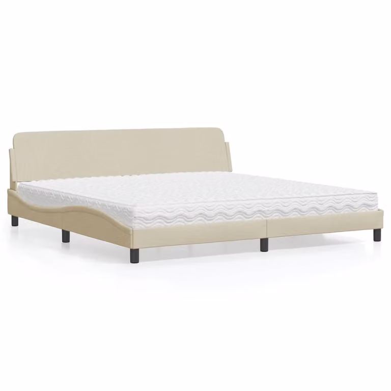 Letto con Materasso Dover vidaXL in Tessuto Beige e Bianco L/P: 200 x 200 cm