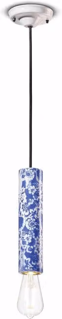 Lampada a sospensione Ferroluce Ming in ceramica blu stile Art Déco con attacco E27