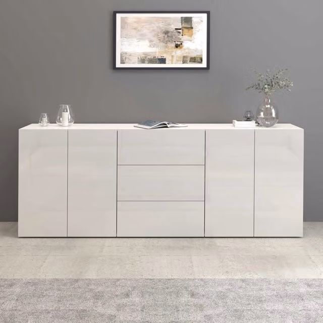 WHOUS Credenza Egypt a 4 ante e 3 cassetti bianco lucido 200x40x80 cm