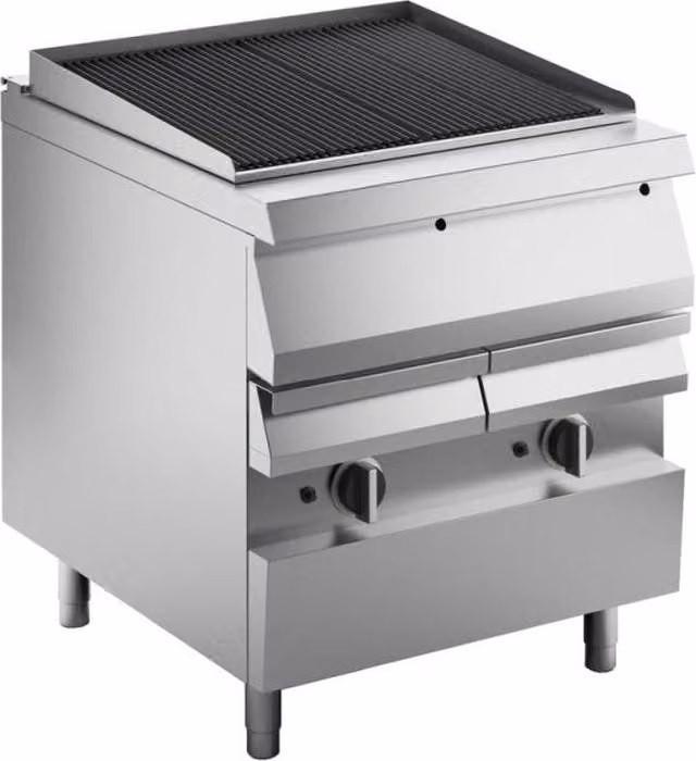 Barbecue a gas KBS Vaporgrill da 15 kW, con vaschetta d'acqua e rubinetto di scarico, scanalato, base chiusa.