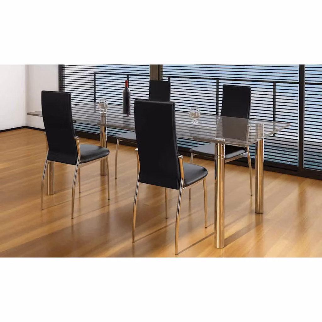 Set di 4 sedie da pranzo vidaXL in similpelle nera con struttura in metallo e plastica per cucina e sala da pranzo – 1