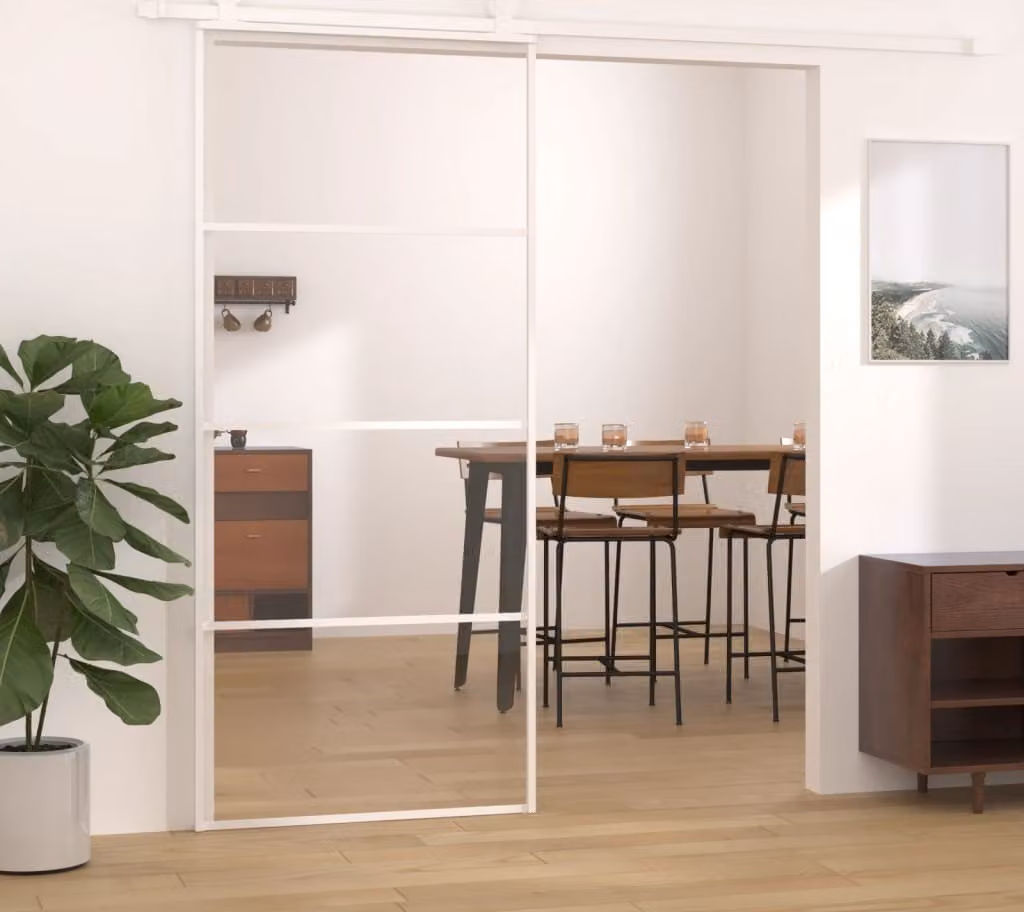The Living Store Porta scorrevole ESG in vetro e alluminio 90x205 cm Bianco