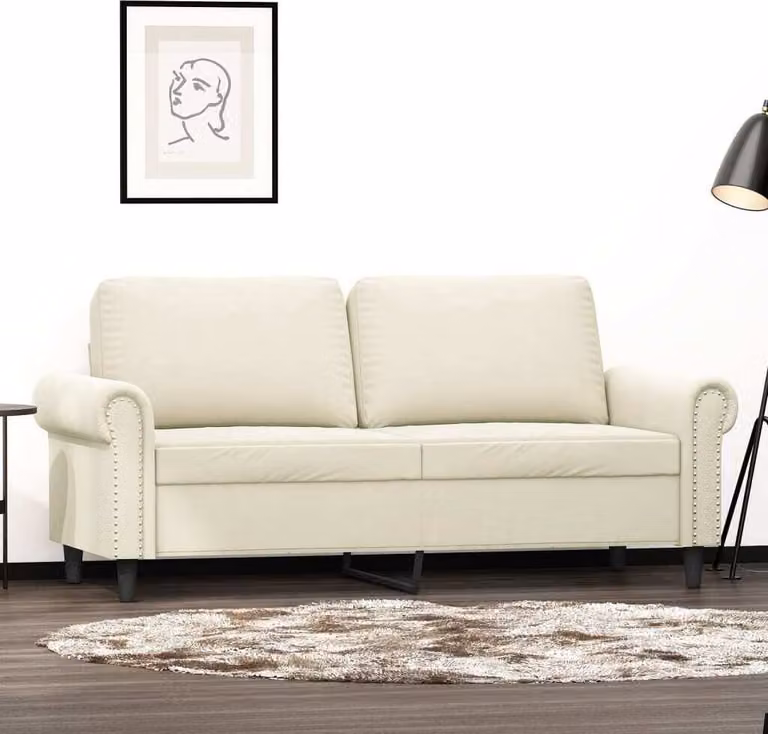 Divano a due posti, colore crema, in velluto, dimensioni 140 cm