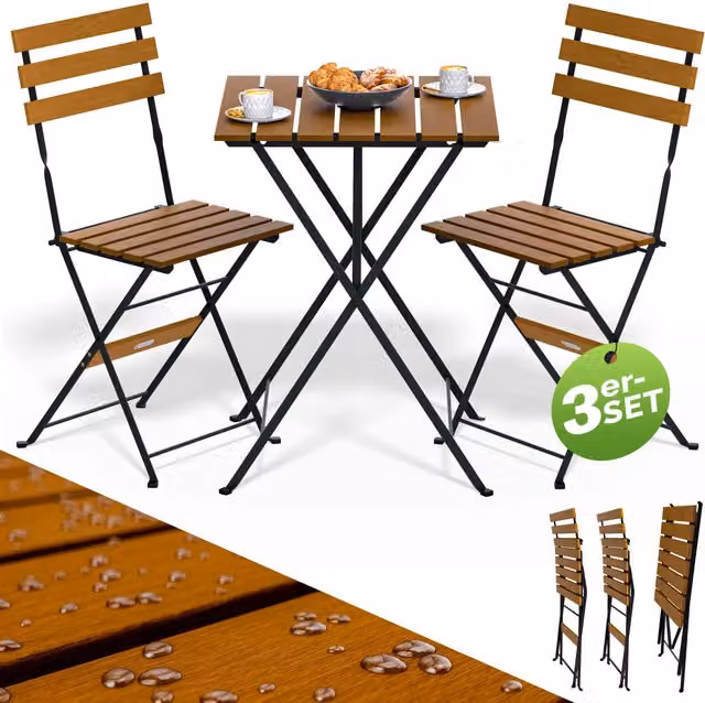 Set da giardino moderno Casaria composto da 3 pezzi in legno d'acacia certificato FSC colore marrone e nero