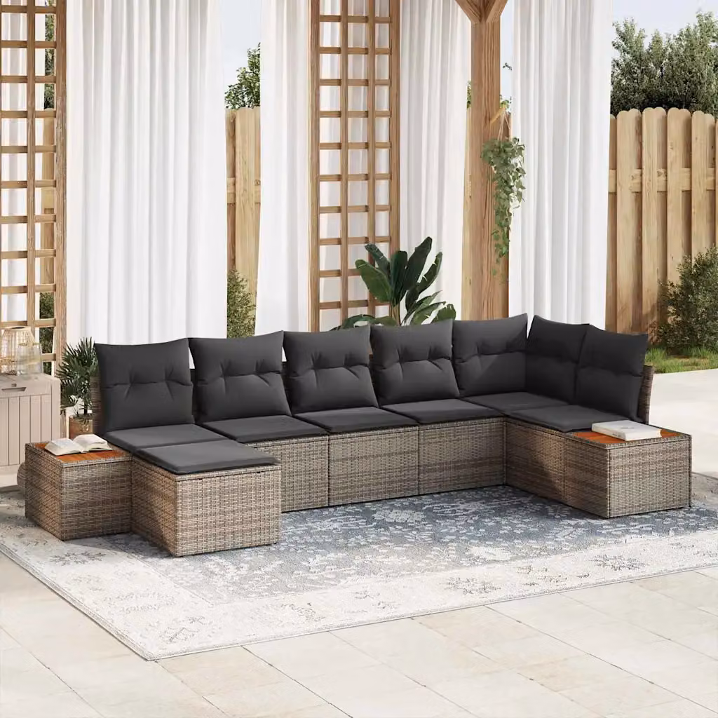 vidaXL Set Divano da Giardino 8 Pezzi Grigio con Cuscini e Struttura in Metallo e Legno di Acacia – 1