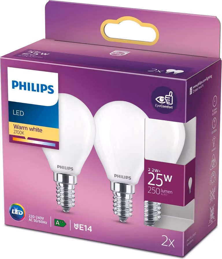 Confezione da 2 LED E14 Globo 25W Frost 250lm