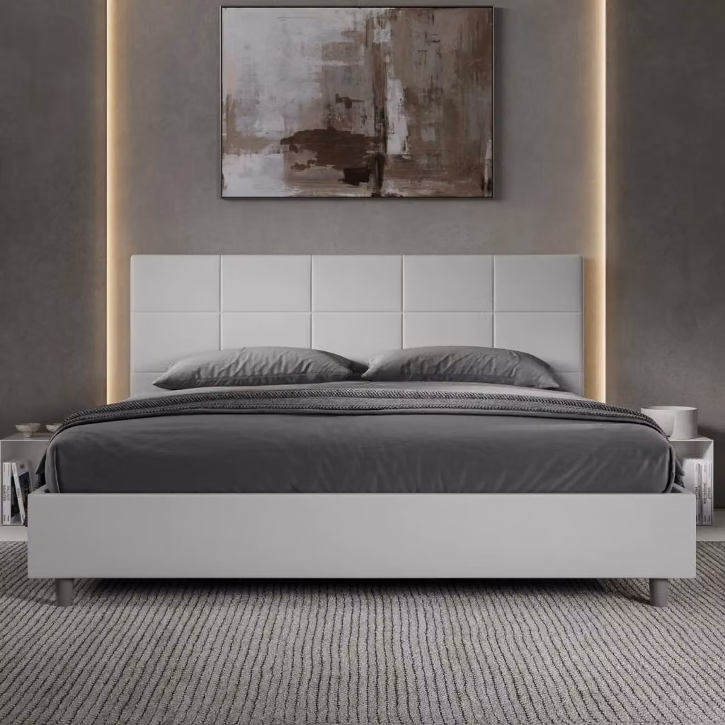 Letto Matrimoniale King Size Giordanoshop in Similpelle Bianco L: 230 cm, P: 215 cm, H: 122 cm – 2