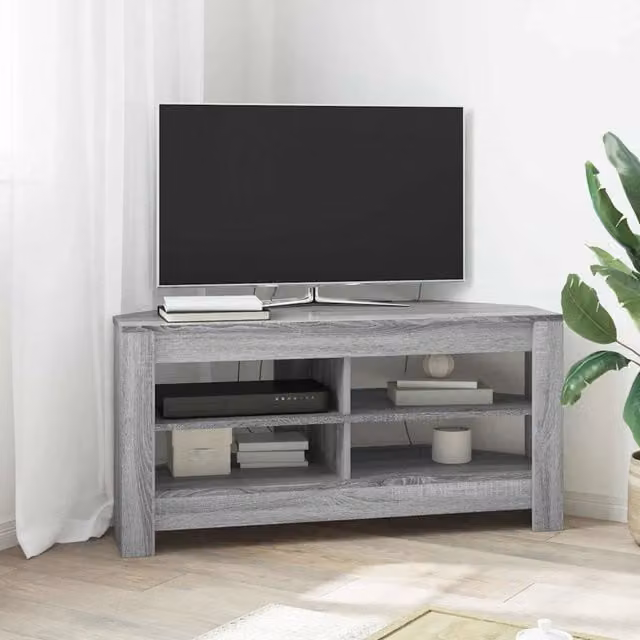 Mobile TV Angolare Moderno vidaXL Grigio con Finitura Legno L: 102 cm, P: 41 cm, H: 50 cm