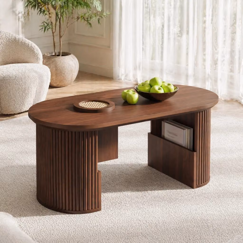 Tavolino da salotto ovale REDOM in MDF color noce, L: 105 cm, P: 50 cm, H: 46,5 cm – 2