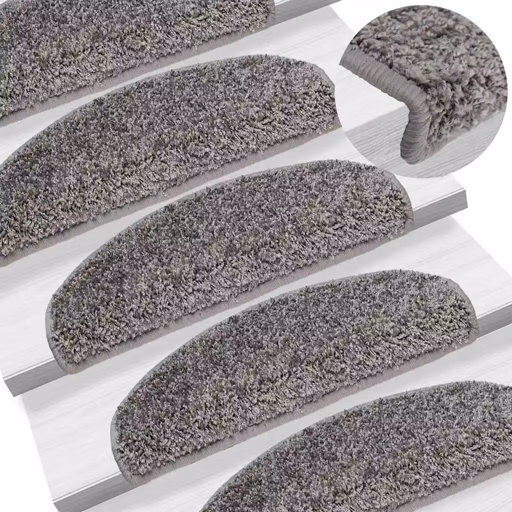 Set di 15 tappetini per scale semicircolari vidaXL in polipropilene grigio, antiscivolo e fonoassorbente, L: 65 cm, P: 40 cm, H: 4 cm