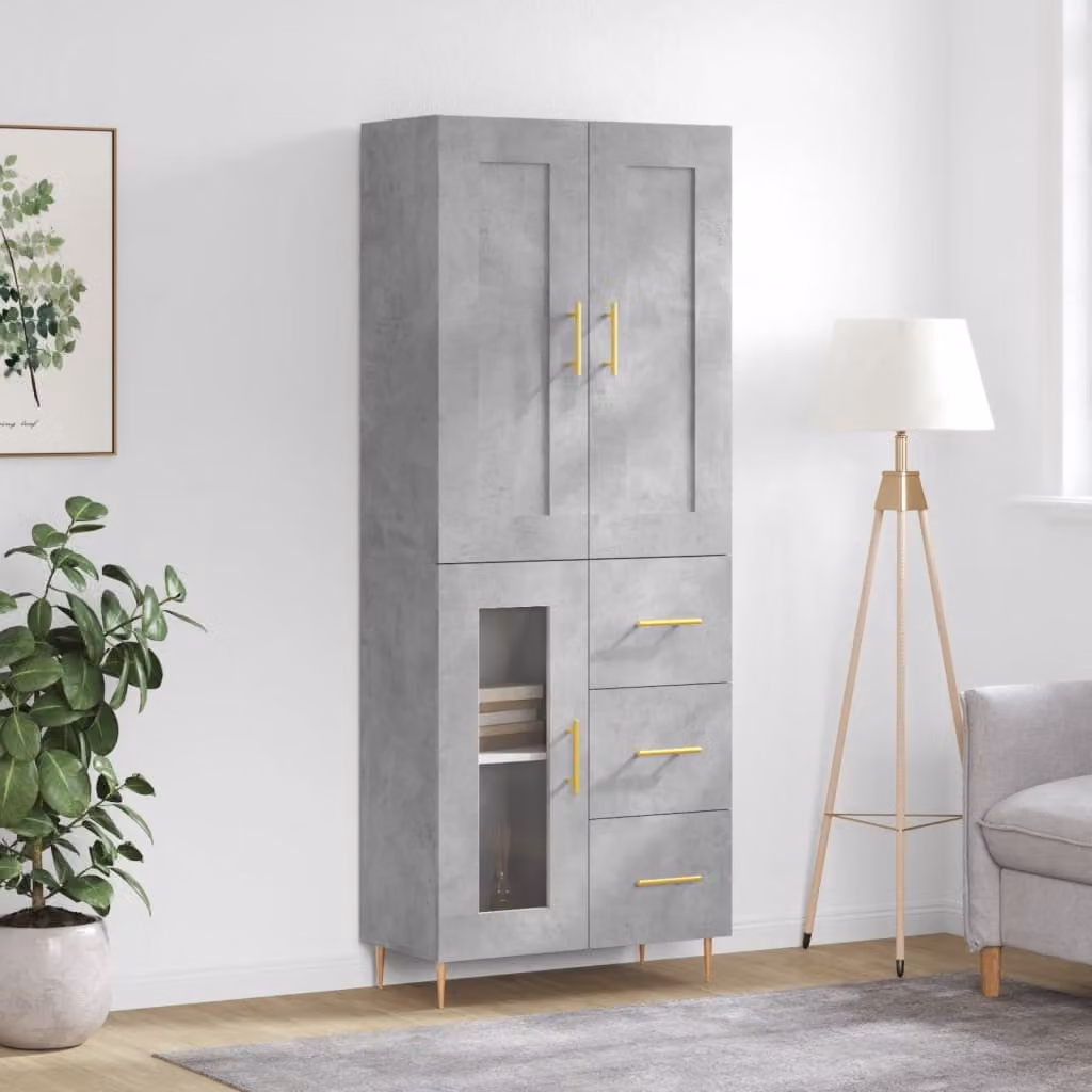 Credenza moderna vidaXL in legno multistrato e metallo, colore grigio, L: 69,5 cm, P: 34,0 cm, H: 180,0 cm