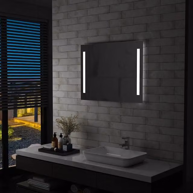 Specchio da parete con LED vidaXL argento, rettangolare, L: 80 cm, H: 60 cm – 1