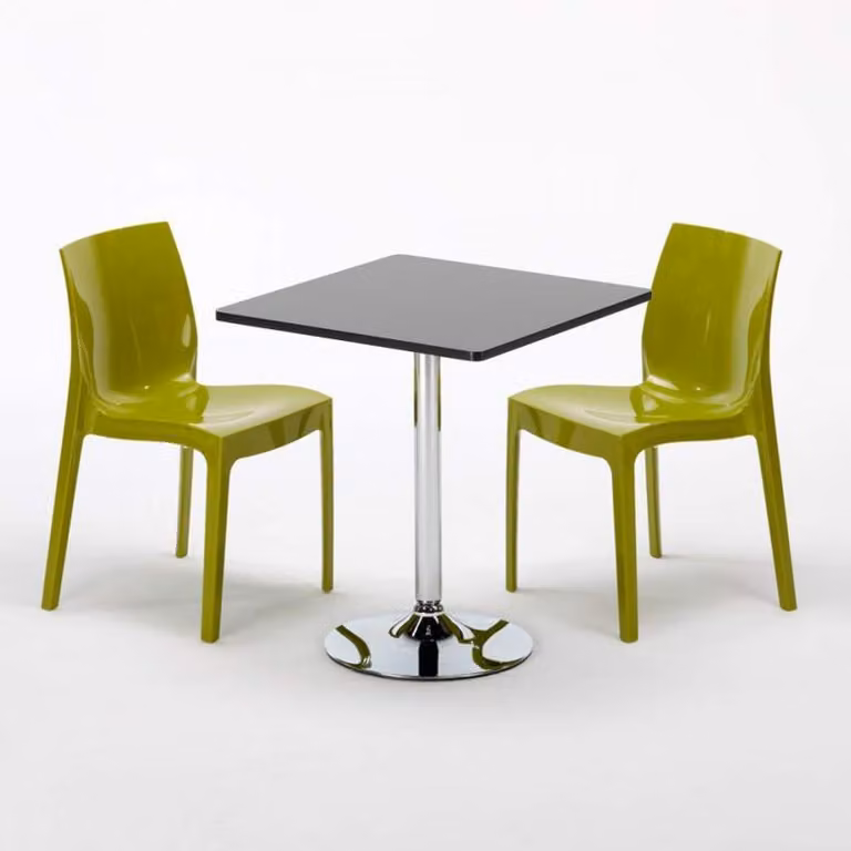 Tavolo quadrato nero e 2 sedie Set di aste per interni in polipropilene colorato Grand Soleil Ice Mojito - Verde