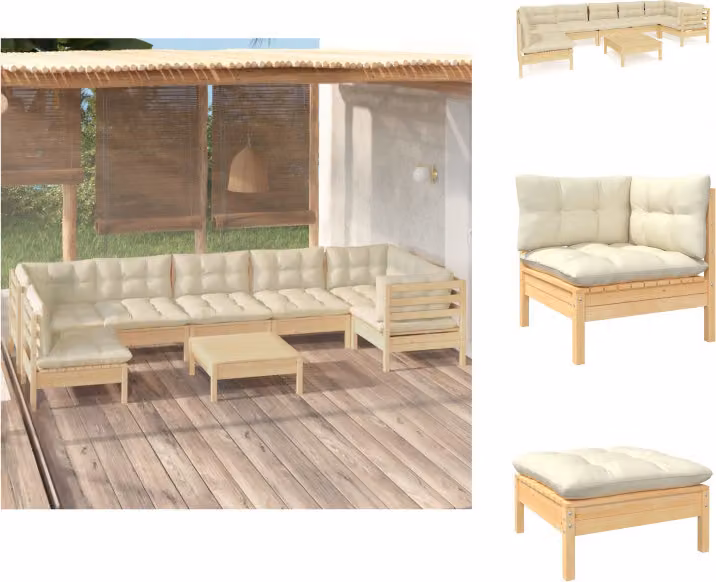 vidaXL set salotto da giardino 8 pezzi con cuscini crema in legno di pino - Set di mobili da giardino