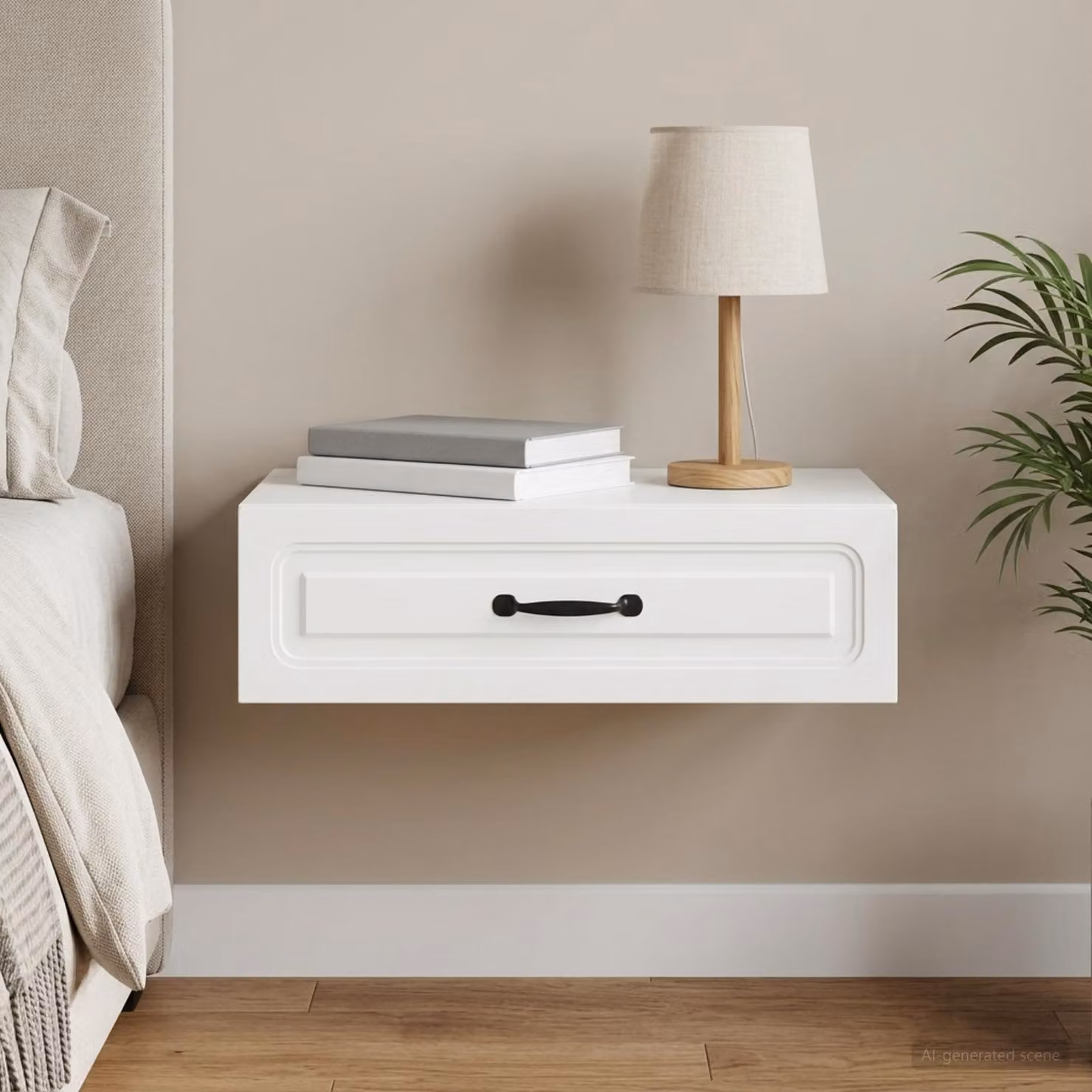 vidaXL Tavolino da parete moderno in legno bianco L: 59 cm, P: 34,5 cm, H: 17 cm