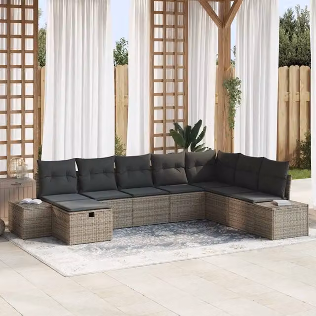 Set Divano da Giardino 8 pz Grigio polyrattan 3360760