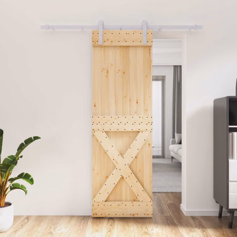 Porta scorrevole moderna vidaXL in legno di pino, colore Naturale e Bianco, L: 70 cm, H: 210 cm
