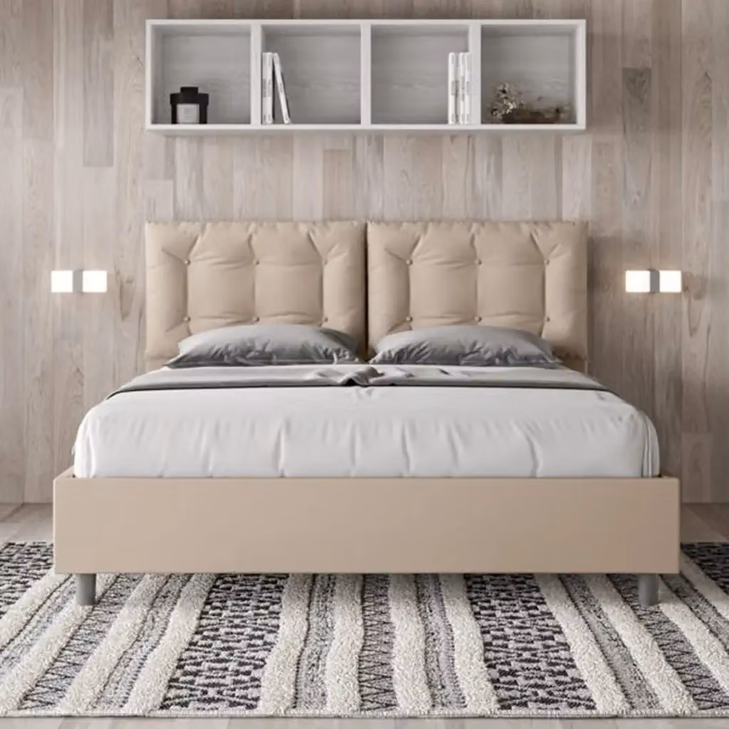 Letto matrimoniale contenitore Annalisa Ityhome imbottito in similpelle beige L/P: 160 x 200 cm – 2