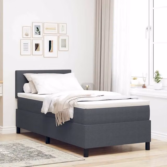Letto moderno vidaXL con materasso a molle insacchettate e testiera imbottita, Grigio e Bianco, L/P/H: 100 x 200 x 88 cm – 1