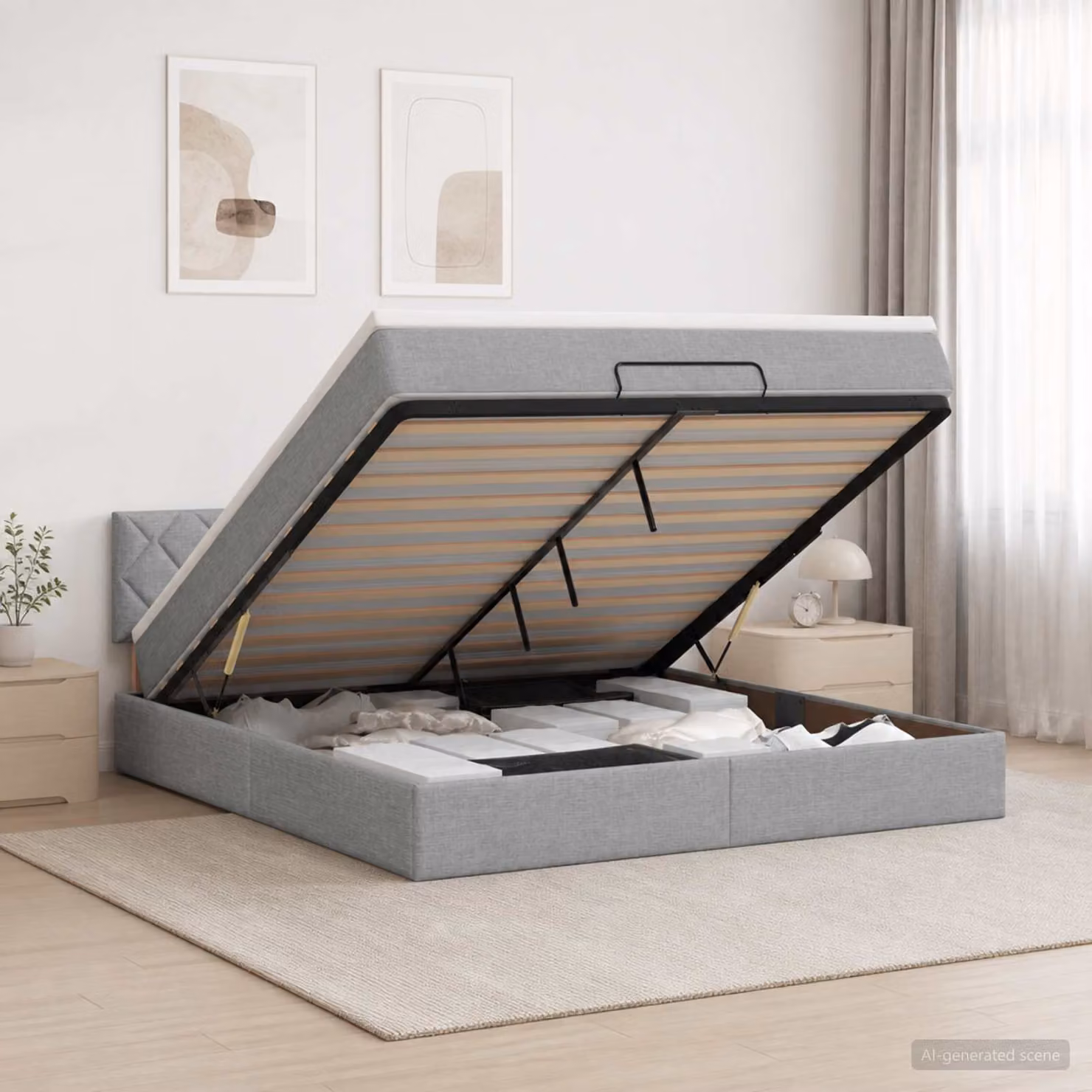 vidaXL Letto Ottomano con Materasso, Illuminazione LED e Porta USB, Grigio e Bianco, L/P/H: 140 x 190 x 88 cm