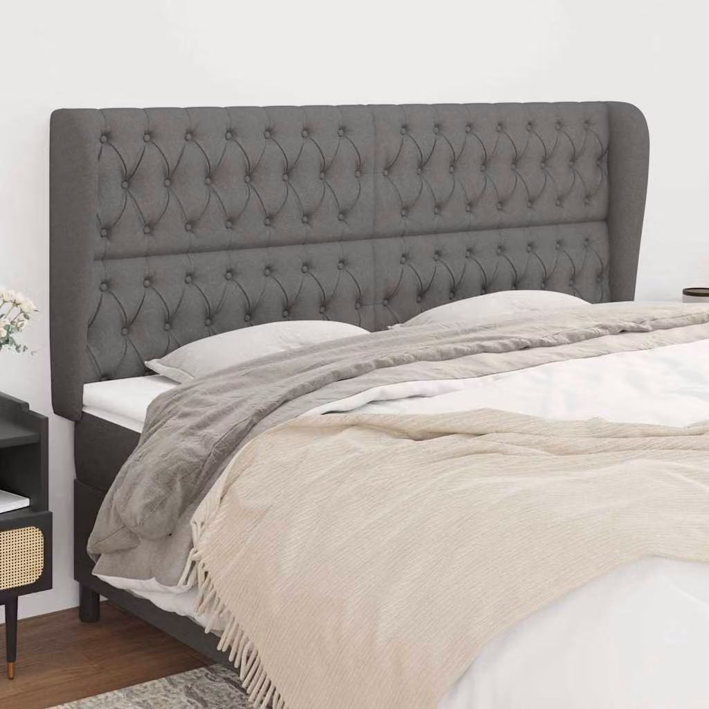 Testiera ad orecchio vidaXL in tessuto grigio con struttura in legno L: 183 cm, P: 23 cm, H: 118/128 cm – 1