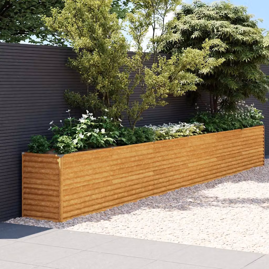 Letto rialzato da giardino vidaXL in acciaio Corten color marrone e arancione L: 578 cm, P: 50 cm, H: 69 cm