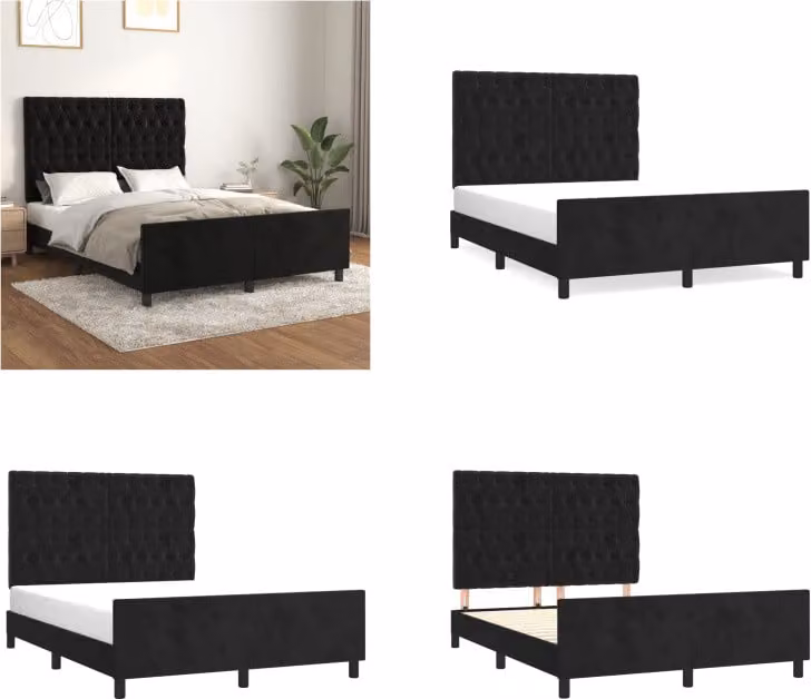 vidaXL Letto con testiera nero 140x200 cm in velluto - Letto con testiera - Letto con testiera - Letto - Letto con testiera