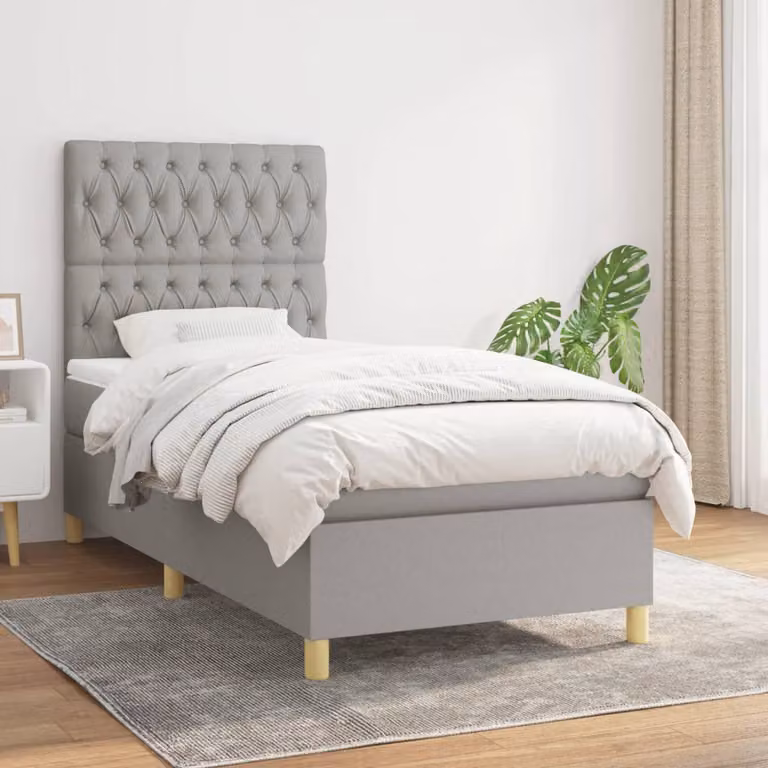 vidaXL Letto Ibrido con Giroletto a Molle e Materasso a Tasche Grigio Chiaro e Bianco 90x200 cm