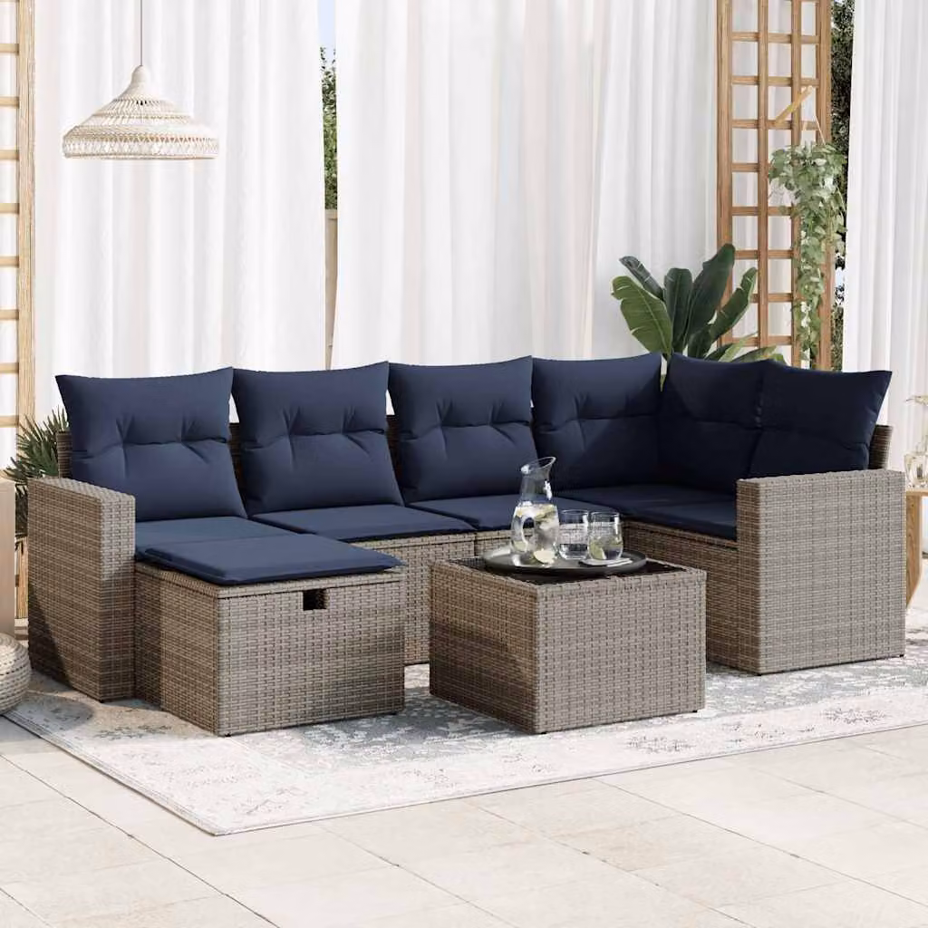 Maison Exclusive - Set Divani da Giardino 7 pz con Cuscini Grigio in Polyrattan