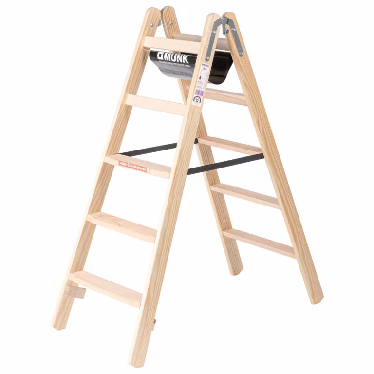MUNK Holz-Stufen-Stehleiter beidseitig 2x5 Stufen 150 kg