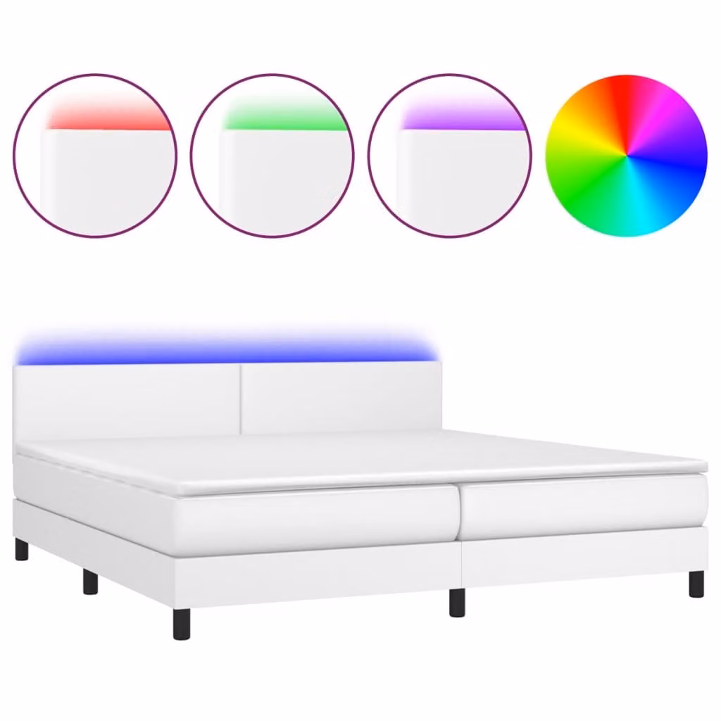 Giroletto Molle con Materasso e LED Bianco 200x200cm Pelle finta