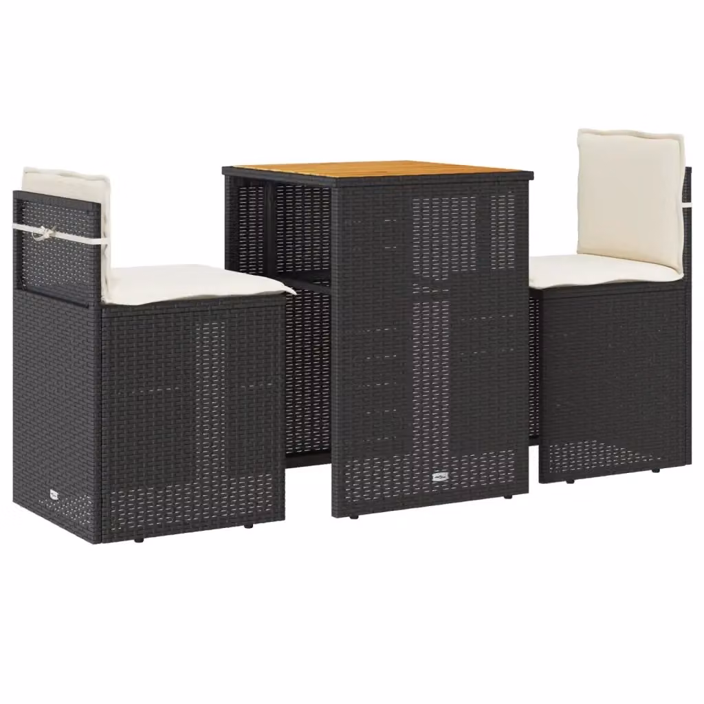 Set da Bistrò vidaXL in Legno di Acacia e Polyrattan Nero e Bianco con 3 Sedie per Giardino e Terrazzo – 2